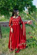 RED CHIFFON HANDWORKED DRESS