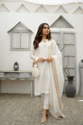 WHITE COTTON NET DHABKA  DRESS