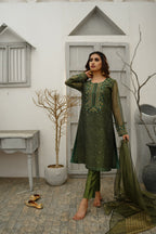 MEHANDI GREEN KHADDI NET DRESS