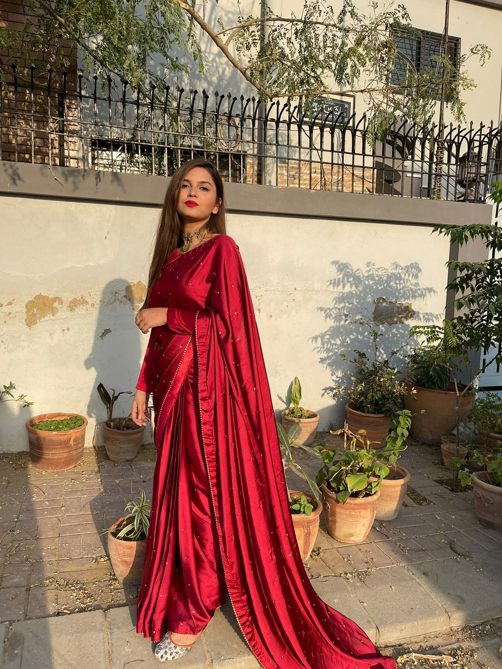 MAROON SILK CHANN SAREE