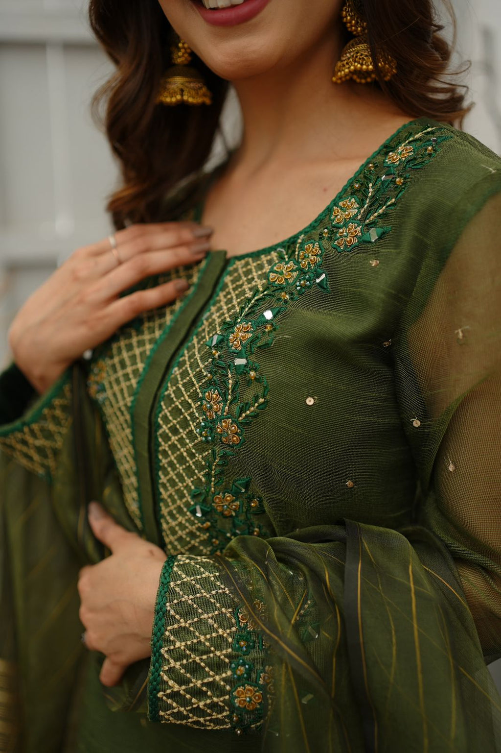 MEHANDI GREEN KHADDI NET DRESS