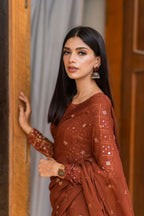 Terracotta Brown Chiken kari saree