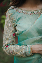 Organza mesuri sea green saree
