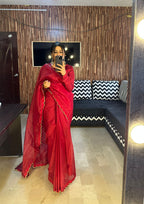 RED SCALLOP SAREE