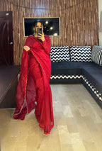 RED SCALLOP SAREE