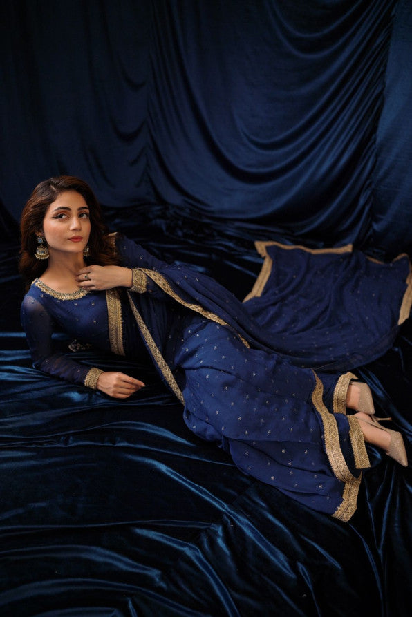 SAFFRON COLLECTION' 24 ( ROYAL BLUE SEQUINCED SAREE )