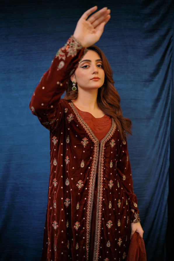 SAFFRON COLLECTION '24 ( VELVET COAT DRESS )