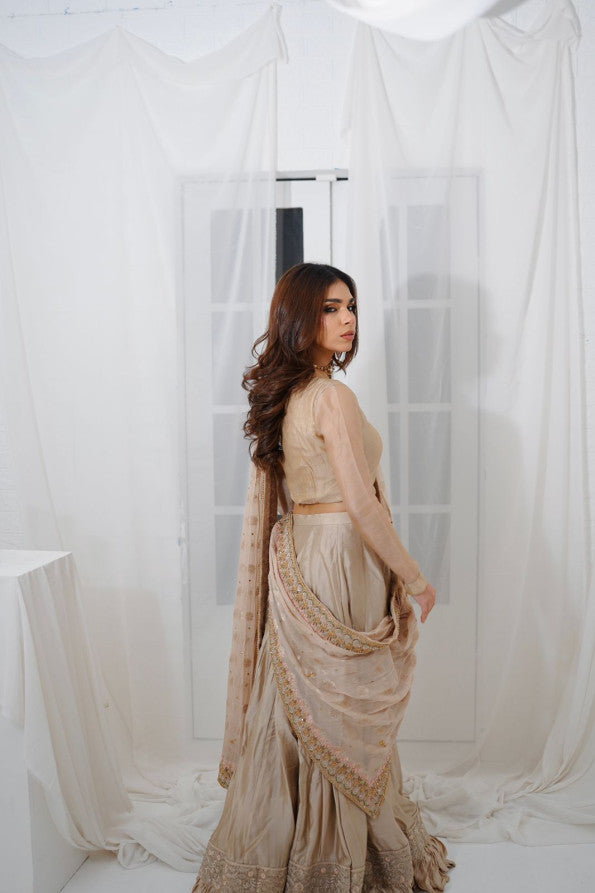 RANGREZ COLLECTION ( FAWN SHEESHA SILK LEHANGA )