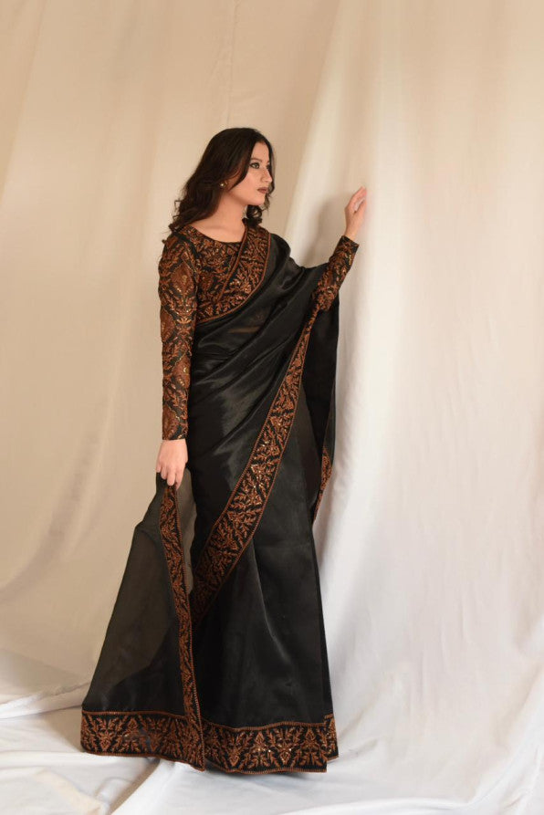 BLACK TISSUE SAREE