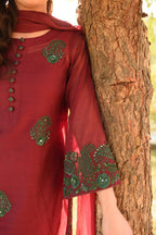 MAROON GREEN HANDWORKED DRESS