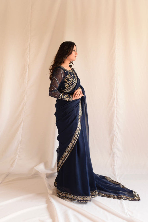 NAVY BLUE SEQUENCED SAREE