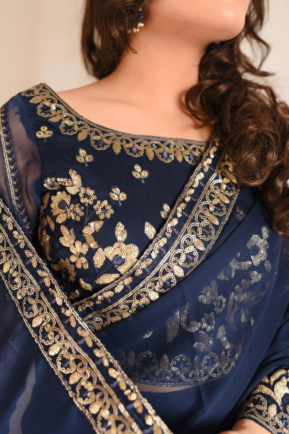 NAVY BLUE SEQUENCED SAREE