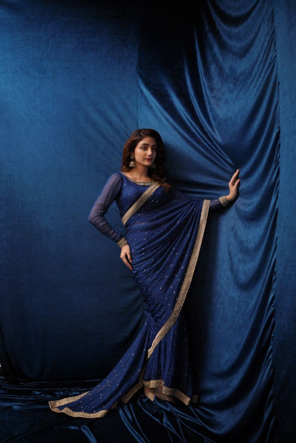 SAFFRON COLLECTION' 24 ( ROYAL BLUE SEQUINCED SAREE )