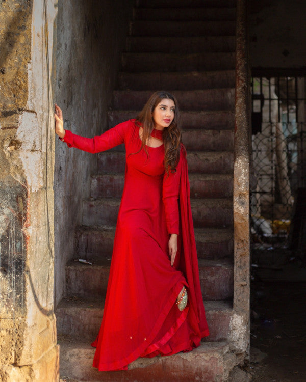 RED CHIFFON PISHWAS