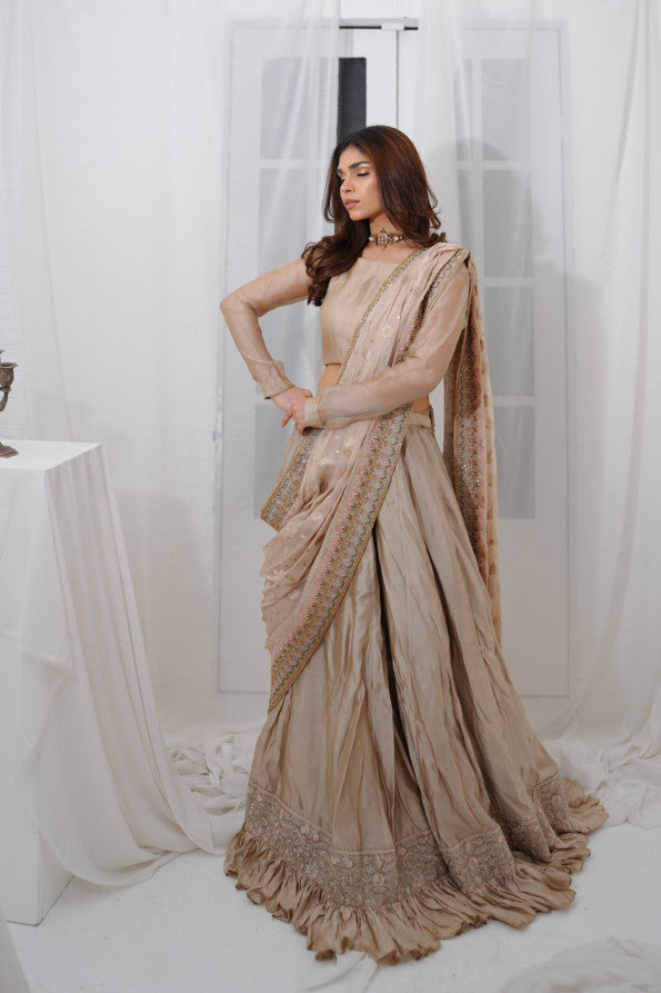 RANGREZ COLLECTION ( FAWN SHEESHA SILK LEHANGA )