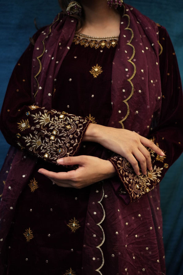 SAFFRON COLLECTION'24 ( BURGUNDY VELVET )