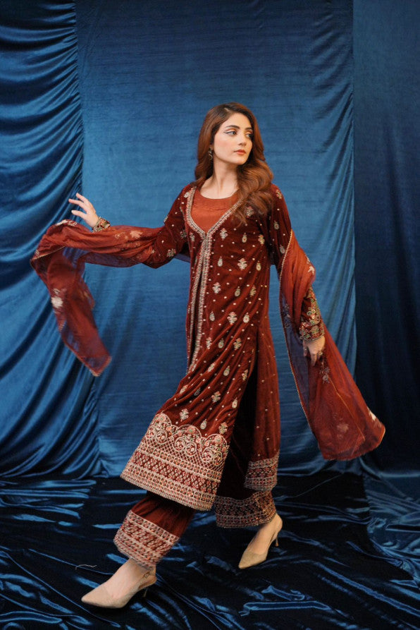 SAFFRON COLLECTION '24 ( VELVET COAT DRESS )