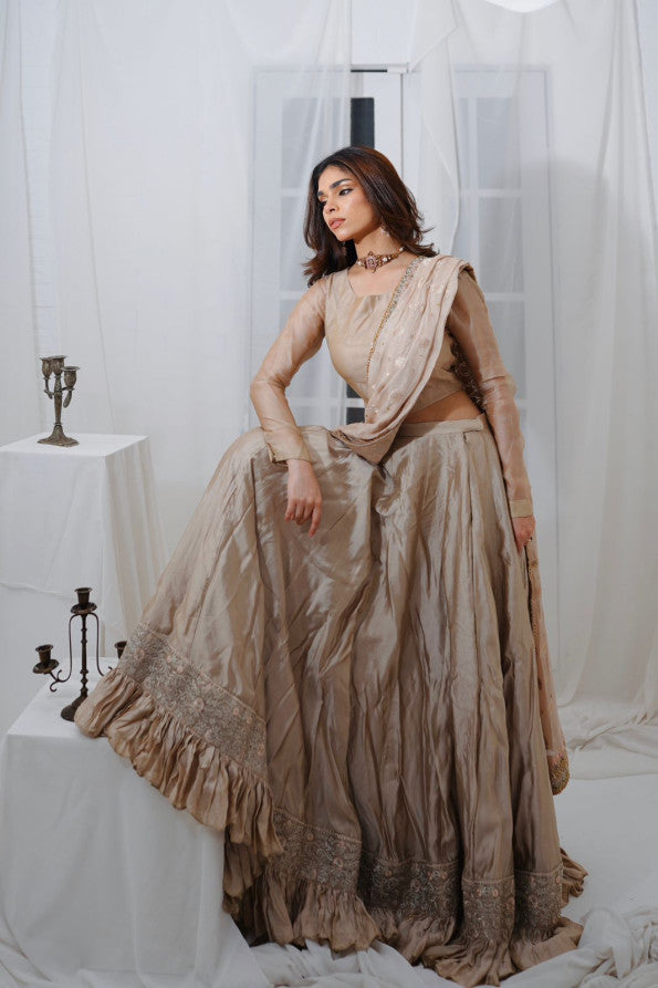 RANGREZ COLLECTION ( FAWN SHEESHA SILK LEHANGA )
