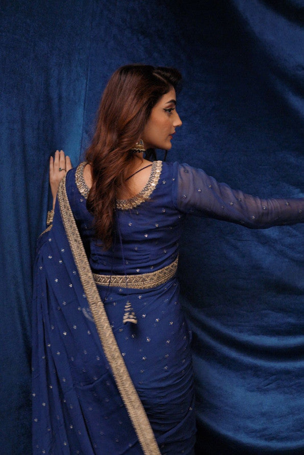 SAFFRON COLLECTION' 24 ( ROYAL BLUE SEQUINCED SAREE )