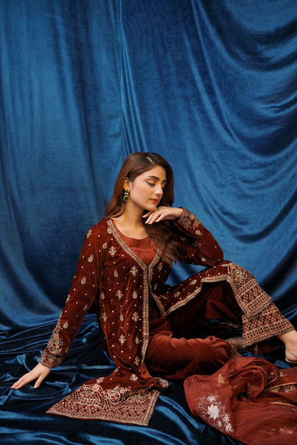 SAFFRON COLLECTION '24 ( VELVET COAT DRESS )