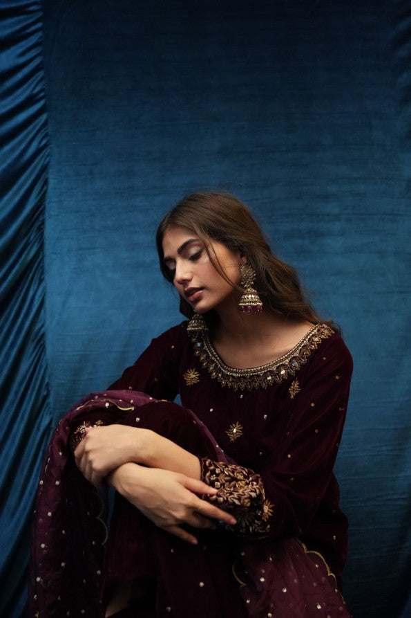 SAFFRON COLLECTION'24 ( BURGUNDY VELVET )