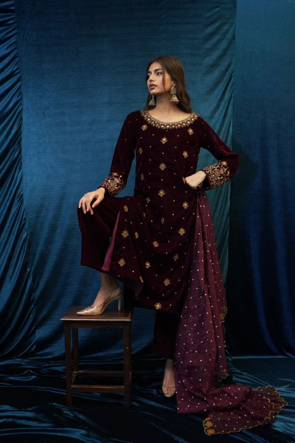 SAFFRON COLLECTION'24 ( BURGUNDY VELVET )