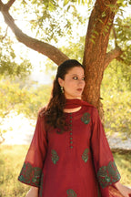 MAROON GREEN HANDWORKED DRESS