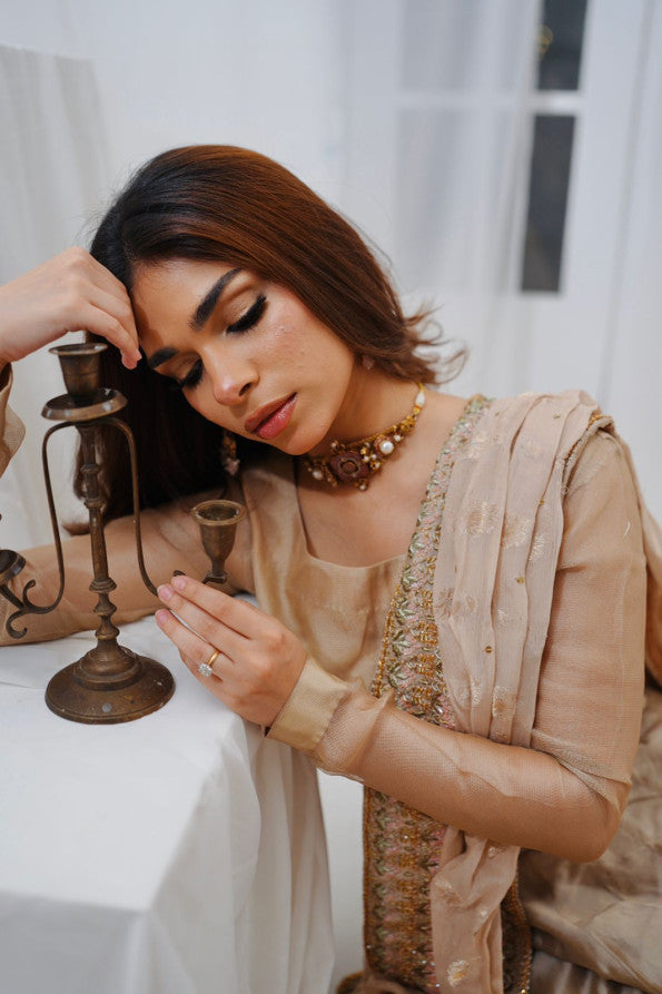 RANGREZ COLLECTION ( FAWN SHEESHA SILK LEHANGA )