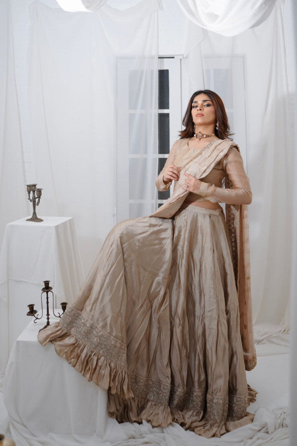 RANGREZ COLLECTION ( FAWN SHEESHA SILK LEHANGA )