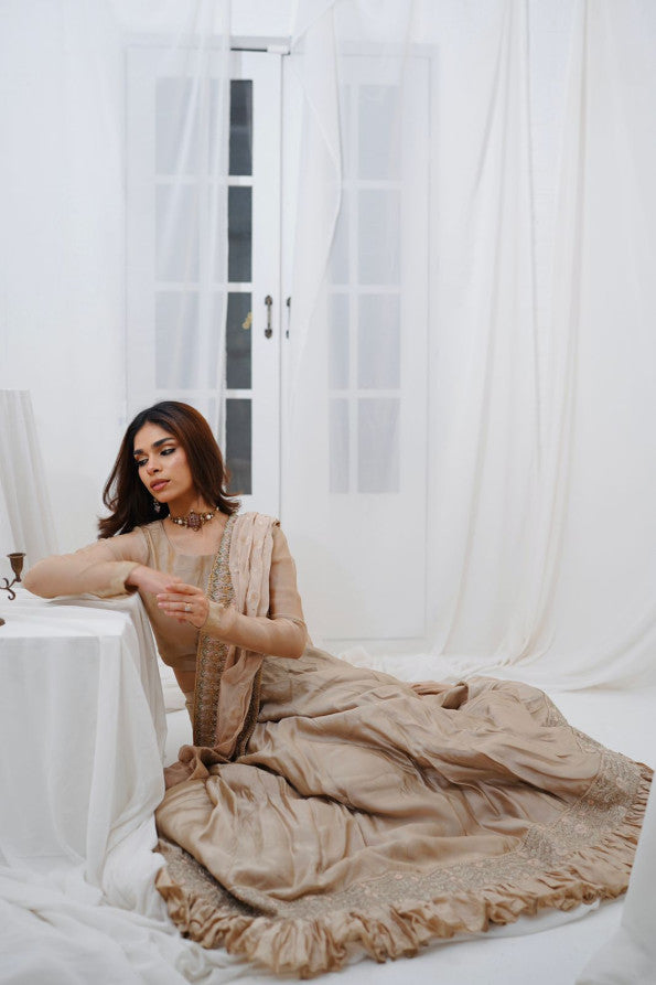 RANGREZ COLLECTION ( FAWN SHEESHA SILK LEHANGA )
