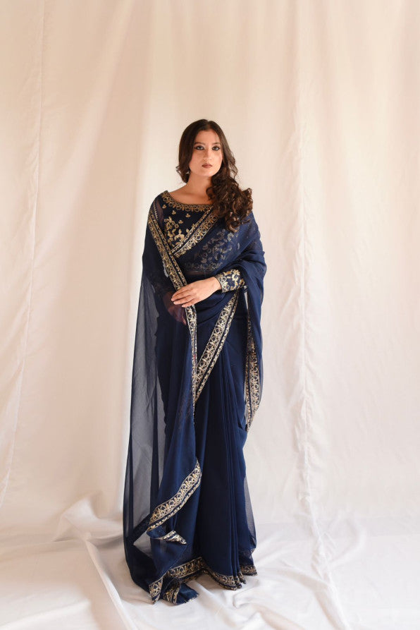NAVY BLUE SEQUENCED SAREE