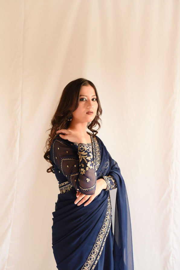 NAVY BLUE SEQUENCED SAREE