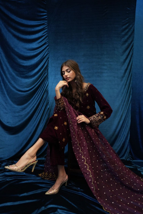 SAFFRON COLLECTION'24 ( BURGUNDY VELVET )