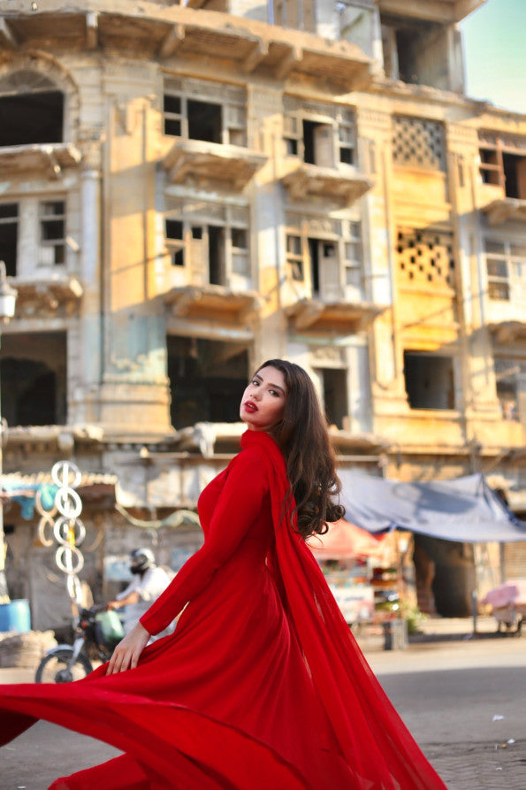RED CHIFFON PISHWAS