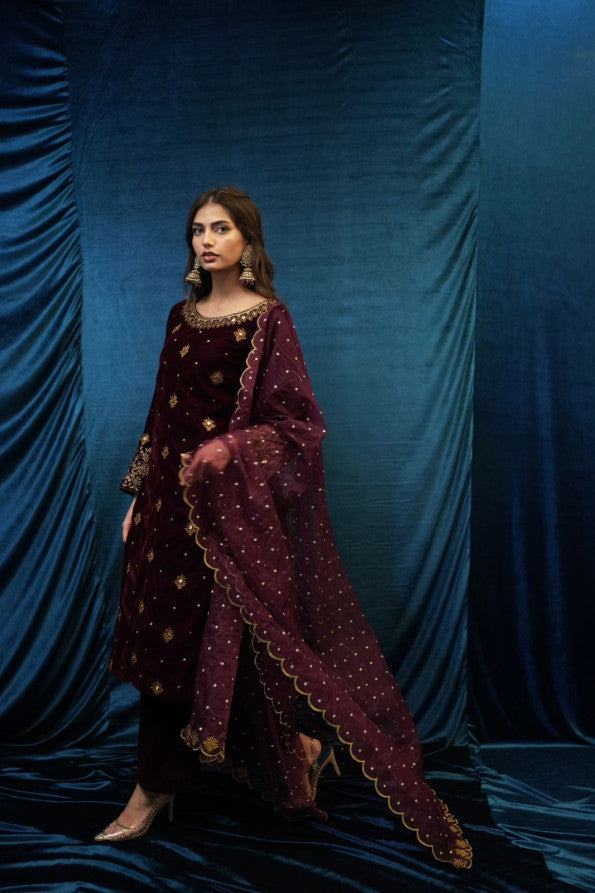 SAFFRON COLLECTION'24 ( BURGUNDY VELVET )