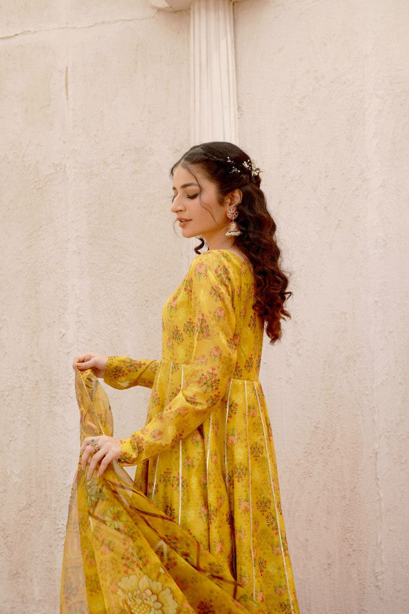 EID COLLECTION'25 ( FLORAL YELLOW DRESS )