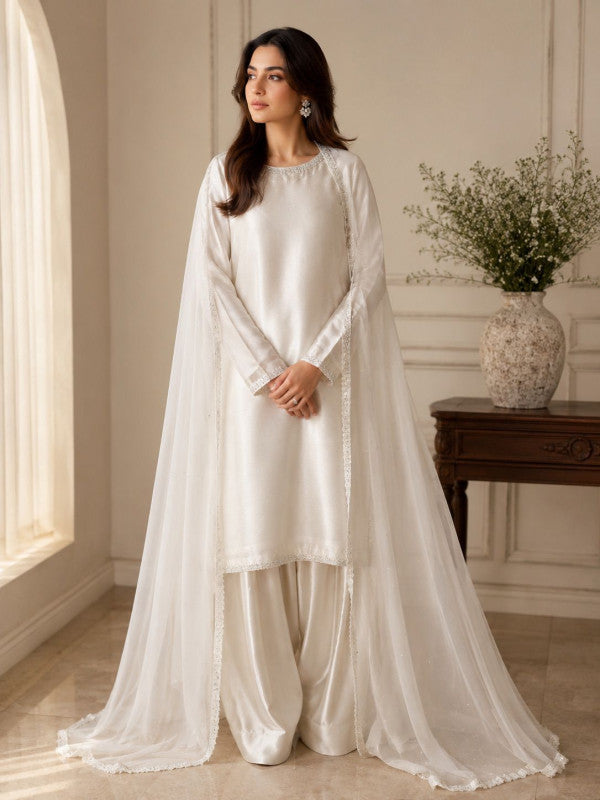 WHITE PURE FARSHI SHALWAR