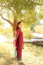 MAROON GREEN HANDWORKED DRESS