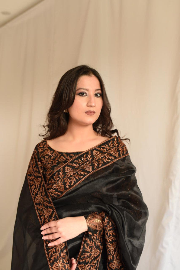 BLACK TISSUE SAREE