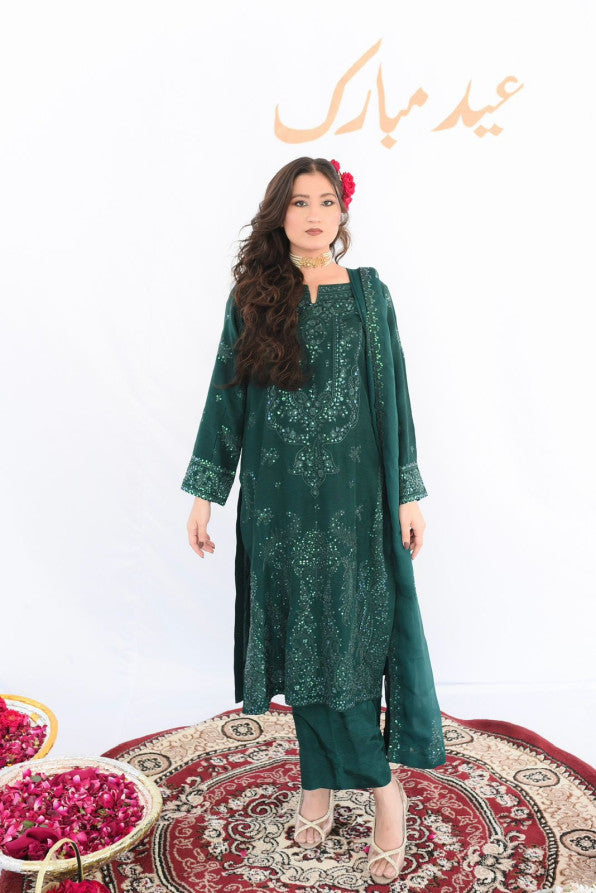 MEETHI EID'26 ( DARK GREEN DRESS )