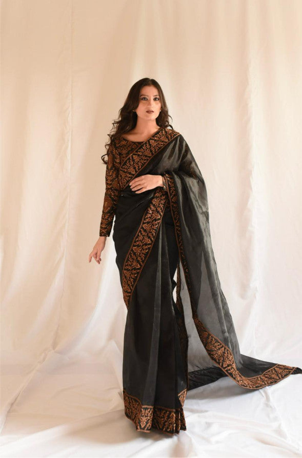 BLACK TISSUE SAREE