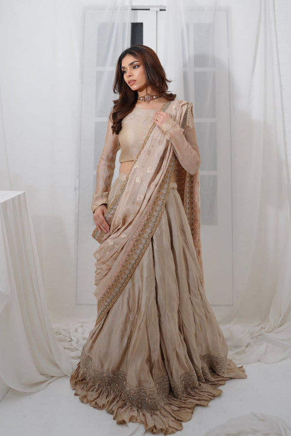 RANGREZ COLLECTION ( FAWN SHEESHA SILK LEHANGA )
