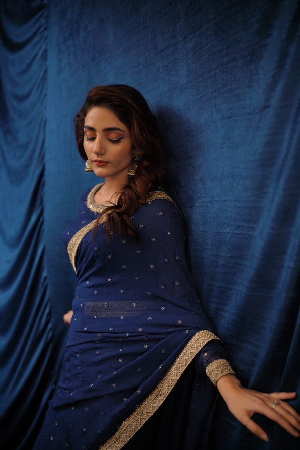 SAFFRON COLLECTION' 24 ( ROYAL BLUE SEQUINCED SAREE )
