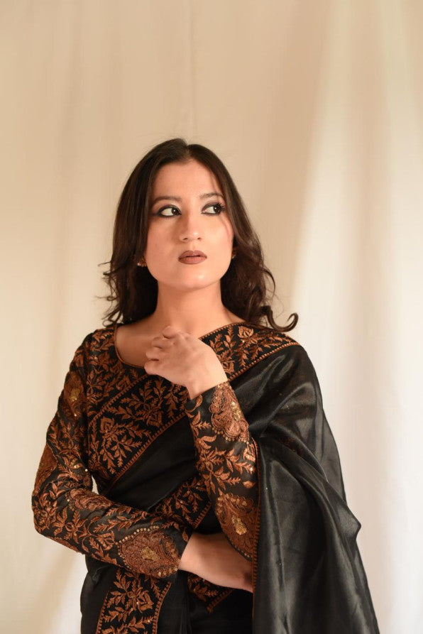 BLACK TISSUE SAREE