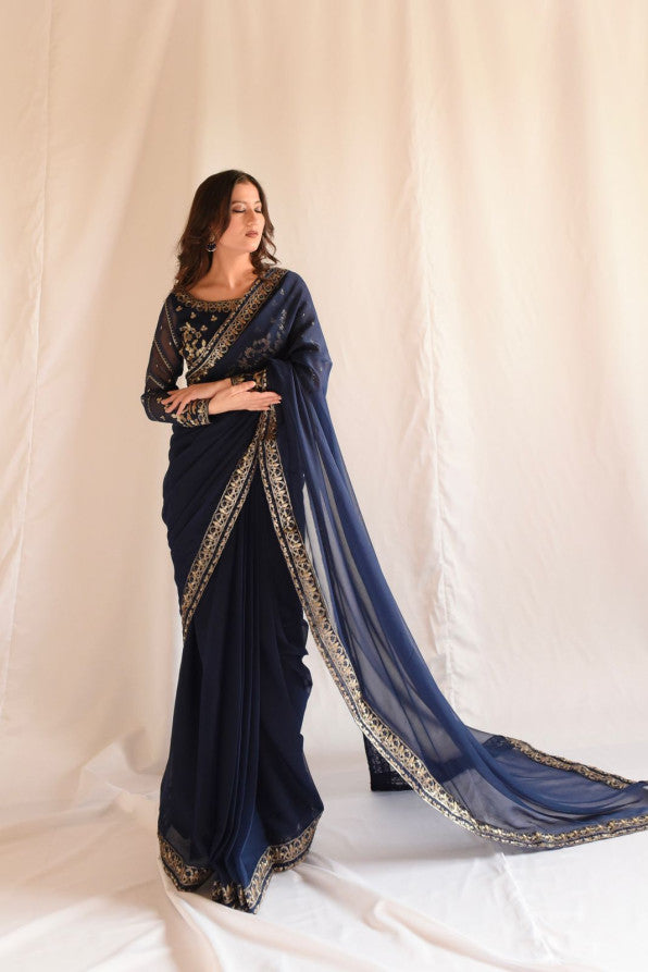 NAVY BLUE SEQUENCED SAREE