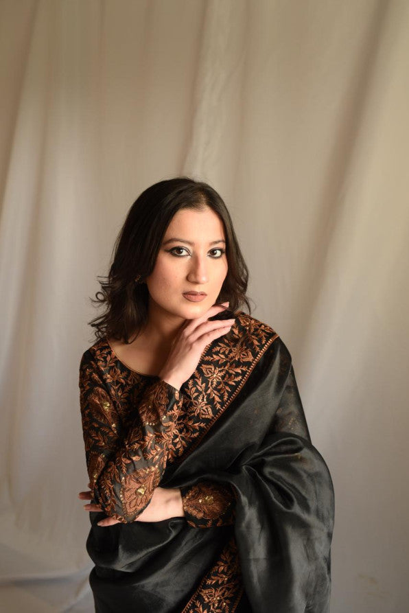 BLACK TISSUE SAREE