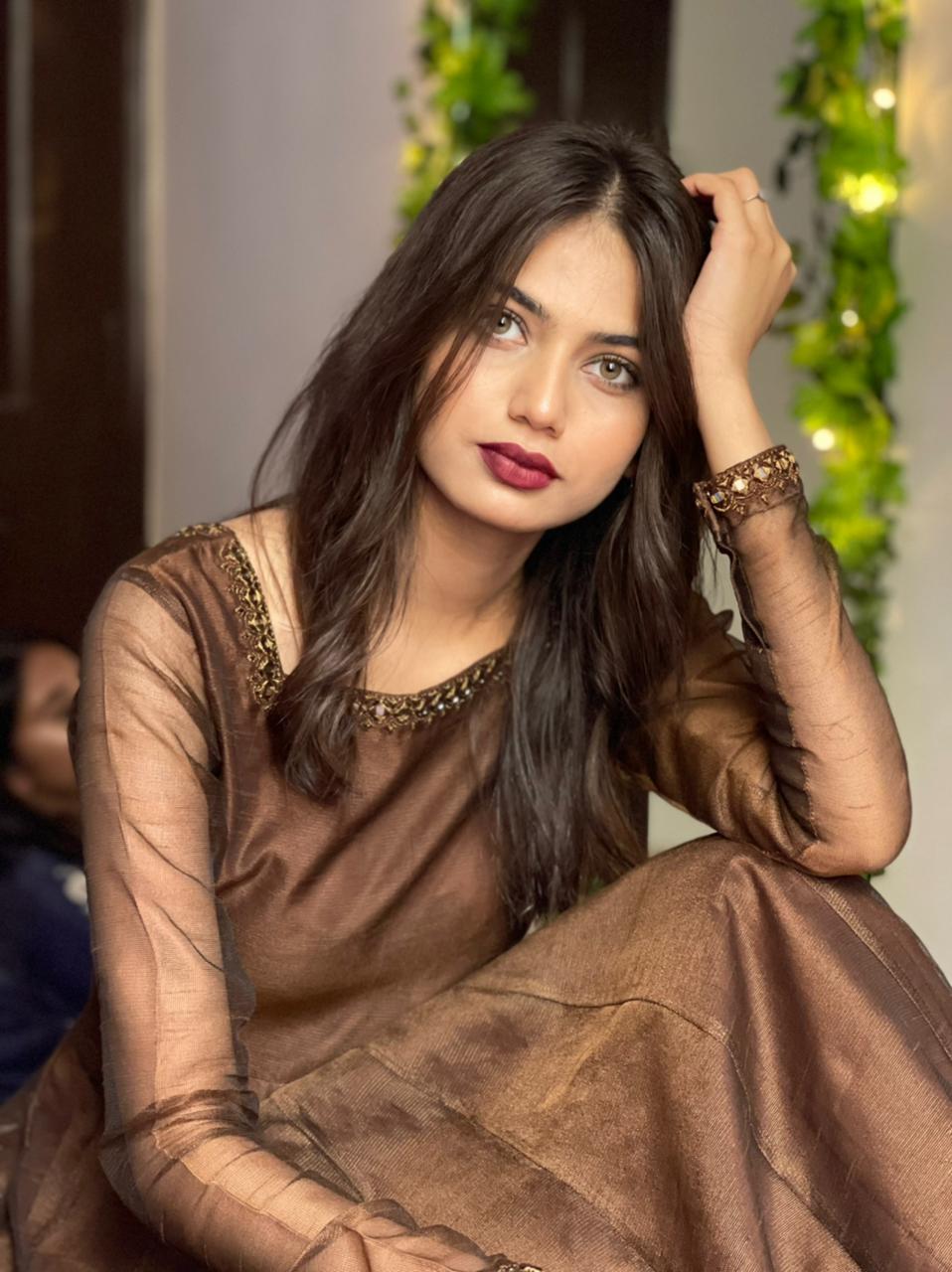 DARK BROWN SHEESHA WORK PISHWAS