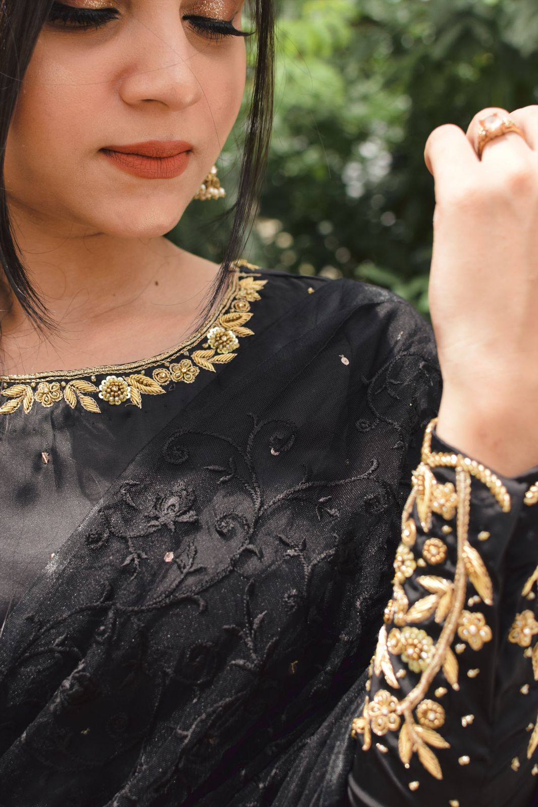 BLACK NET/SILK SAREE