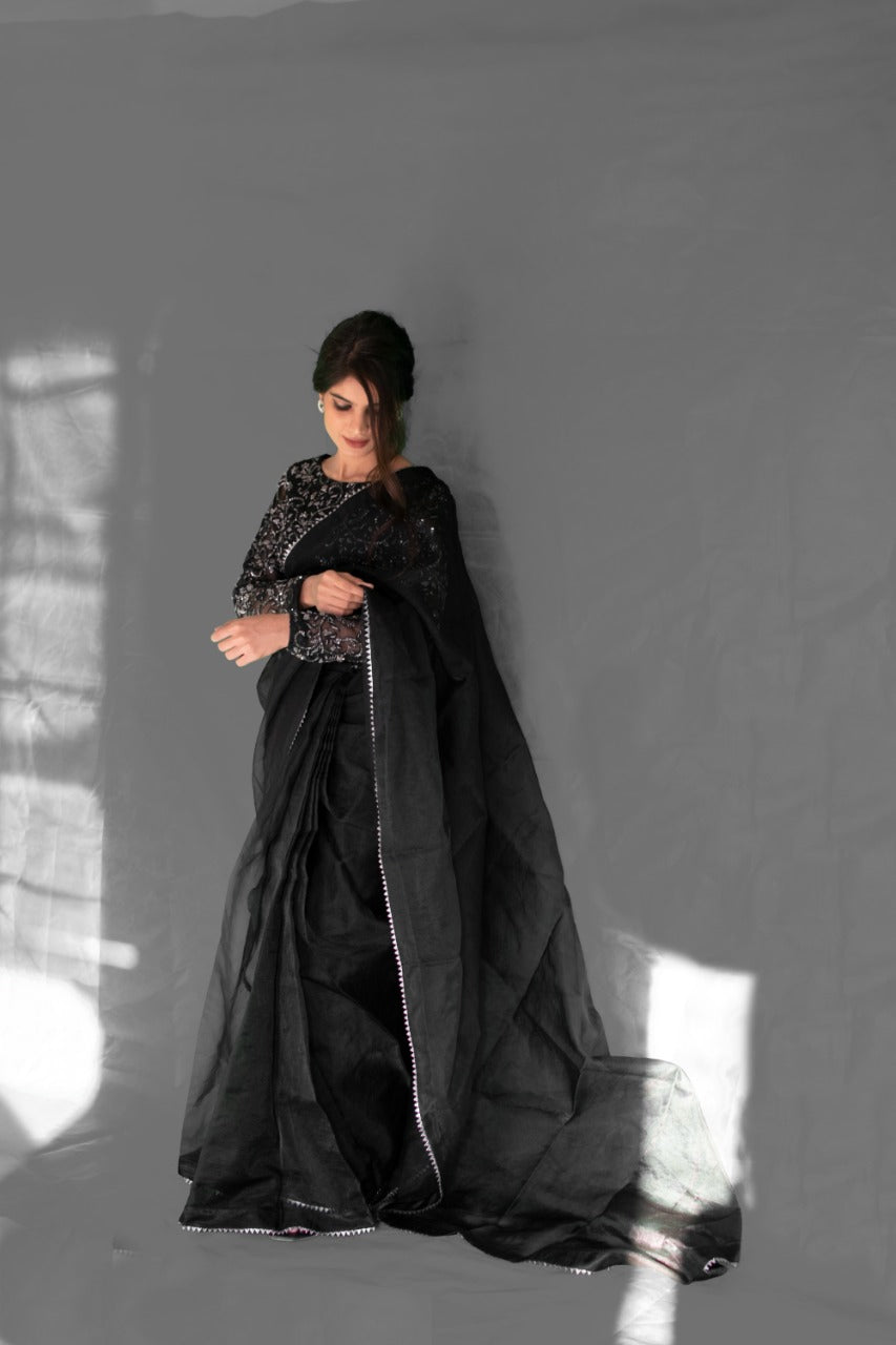 BLACK KATDANA BEADS SAREE