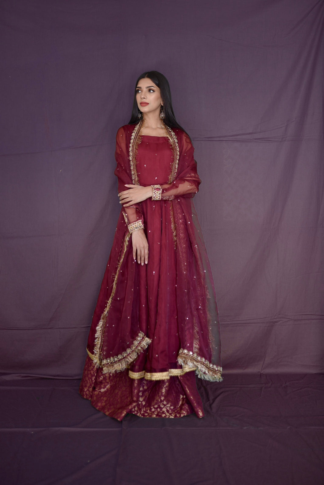 MAROON ORGANZA BORDER DUPATTA